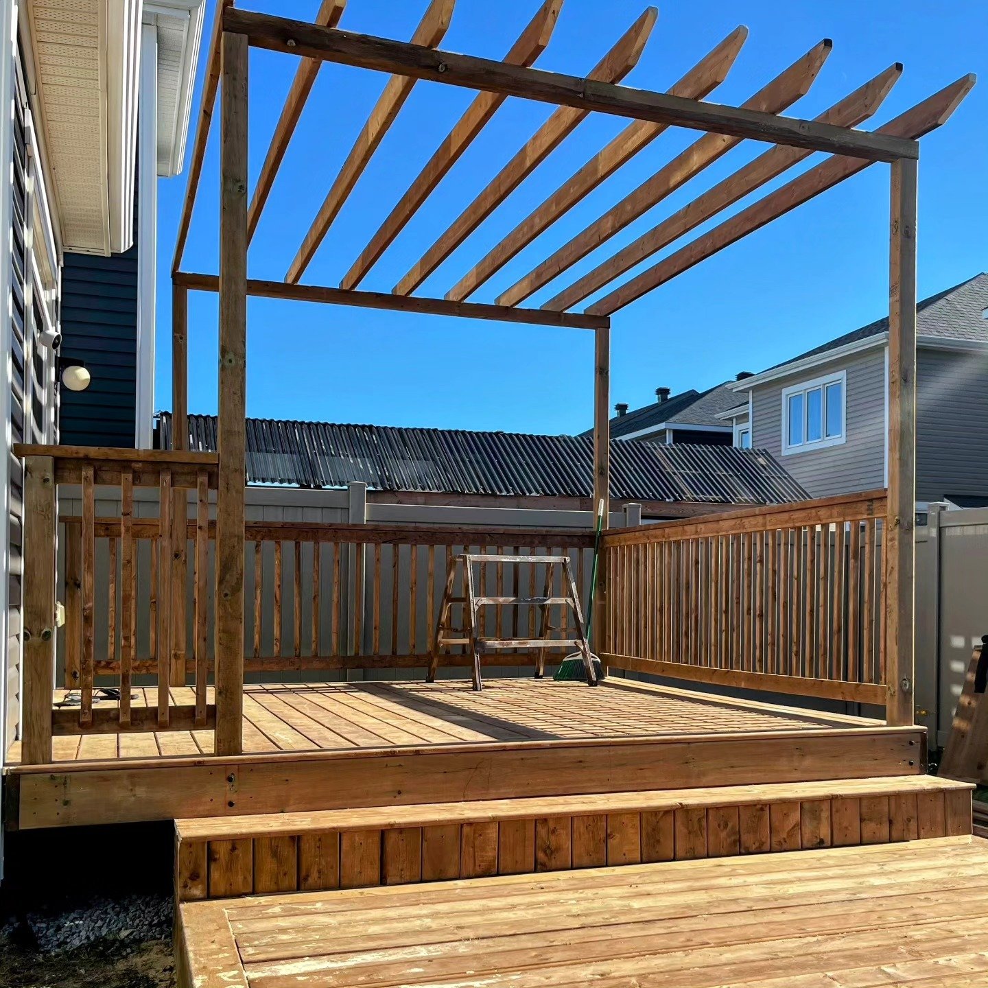 Custom deck with pergola structure